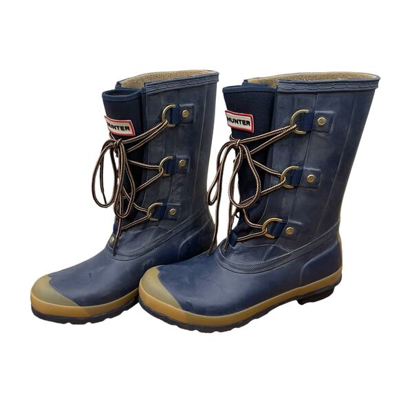 Hunter Boots Sascha Blue Lace Up Rain Boots Size 7F/ 6M - Picture 8 of 12